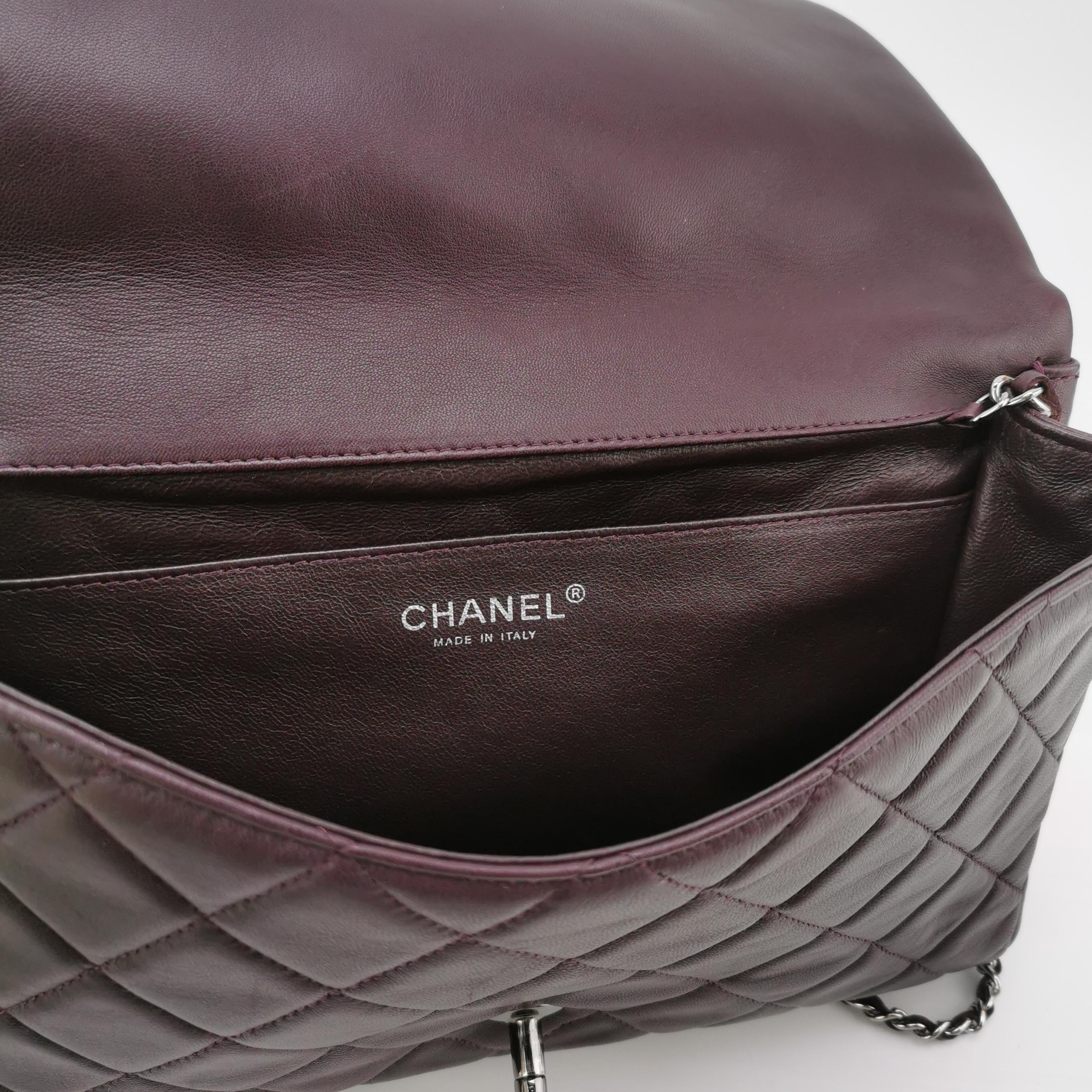 Black Chanel Envelope Clutch Shoulder Bag Burgundy Wine Lambskin Leather Silver Hardwa For Sale