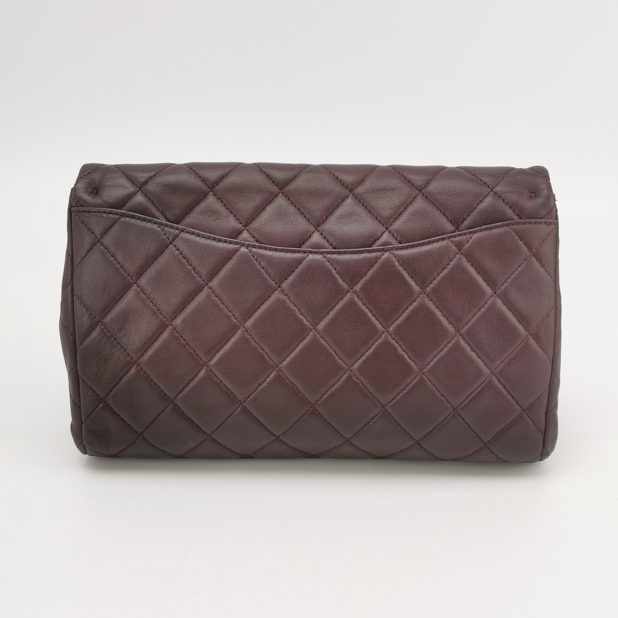 Chanel Envelope Clutch Shoulder Bag Burgundy Wine Lambskin Leather Silver Hardwa For Sale 1