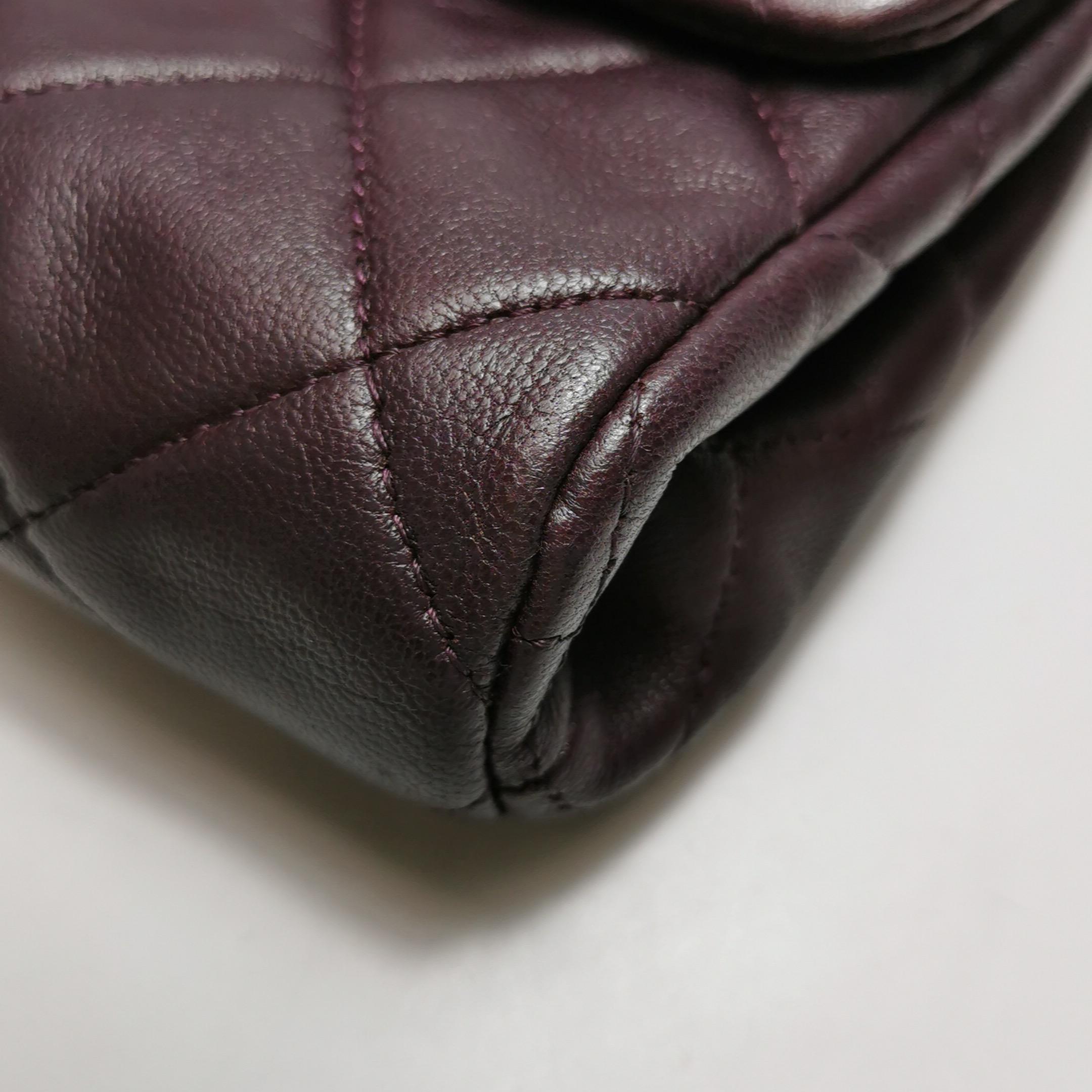 Chanel Envelope Clutch Shoulder Bag Burgundy Wine Lambskin Leather Silver Hardwa For Sale 3