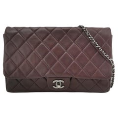 Chanel Envelope Clutch Shoulder Bag Burgundy Wine Lambskin Leather Silver Hardwa