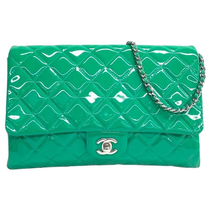 Chanel Envelope Clutch with Chains 2011 Shoulder Bag Green Patent Leather