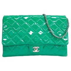 Chanel Envelope Clutch with Chains 2011 Shoulder Bag Green Patent Leather