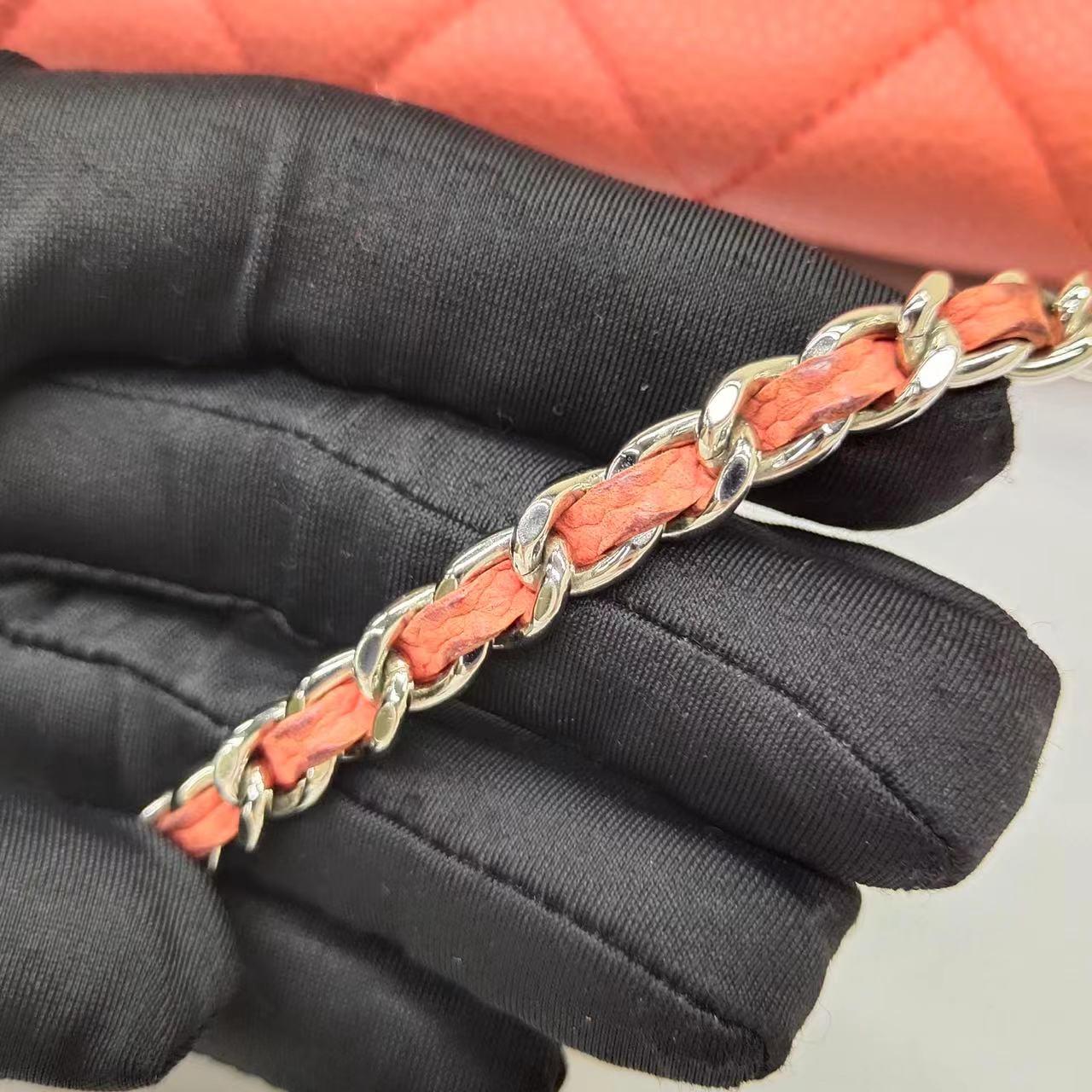 Chanel Envelope Clutch with Chains 2013 Shoulder Bag Coral Red Caviar Leather For Sale 8
