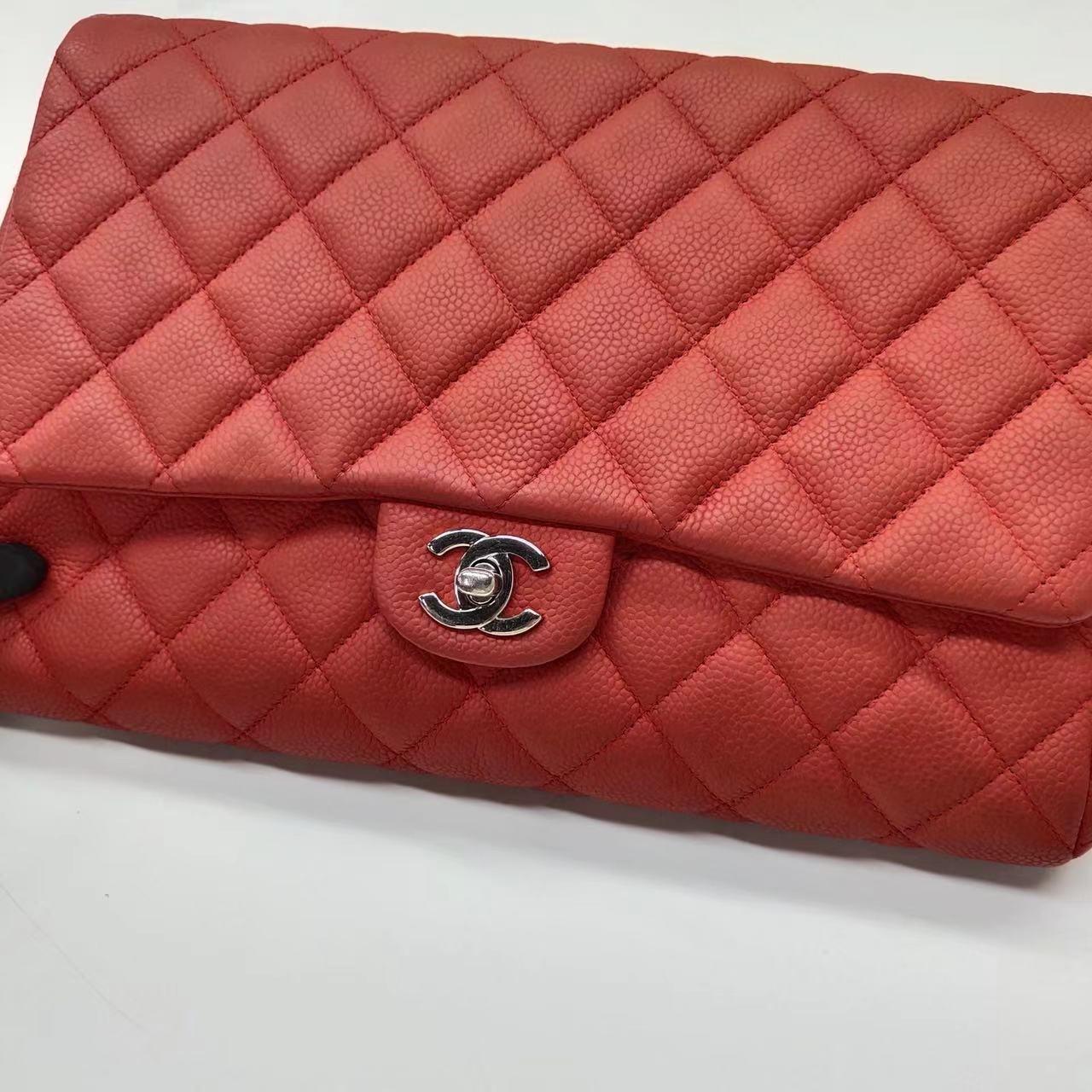 Chanel Envelope Clutch with Chains 2013 Shoulder Bag Coral Red Caviar Leather For Sale 9