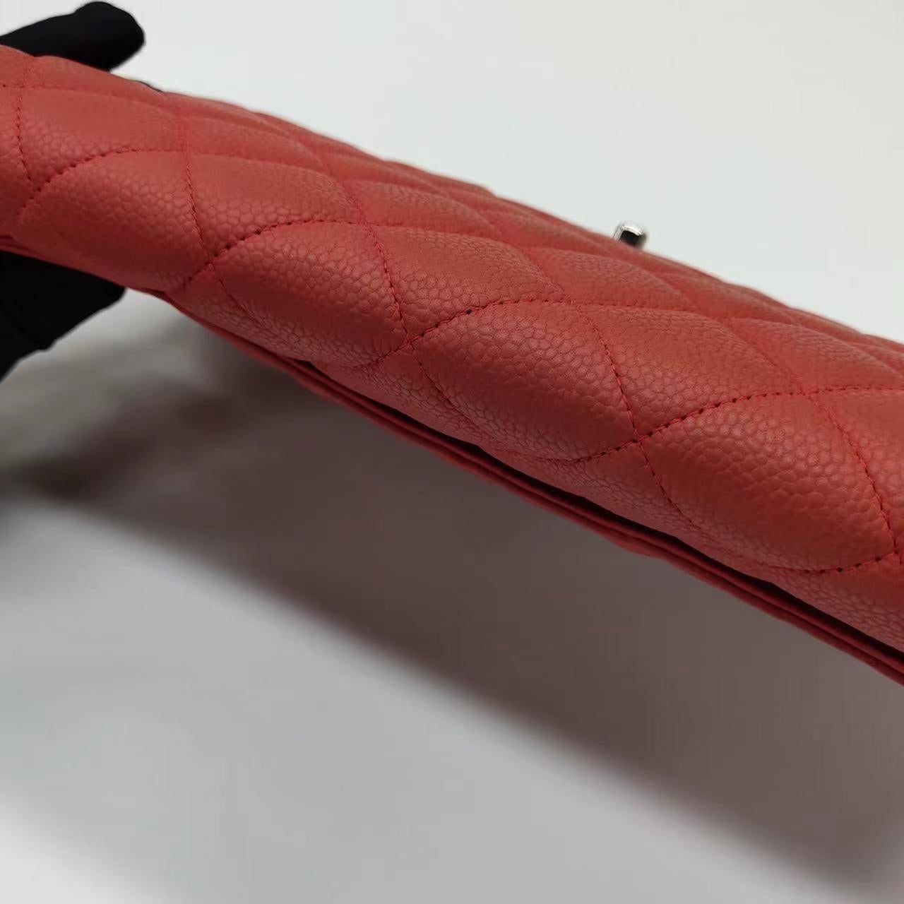 Chanel Envelope Clutch with Chains 2013 Shoulder Bag Coral Red Caviar Leather For Sale 11