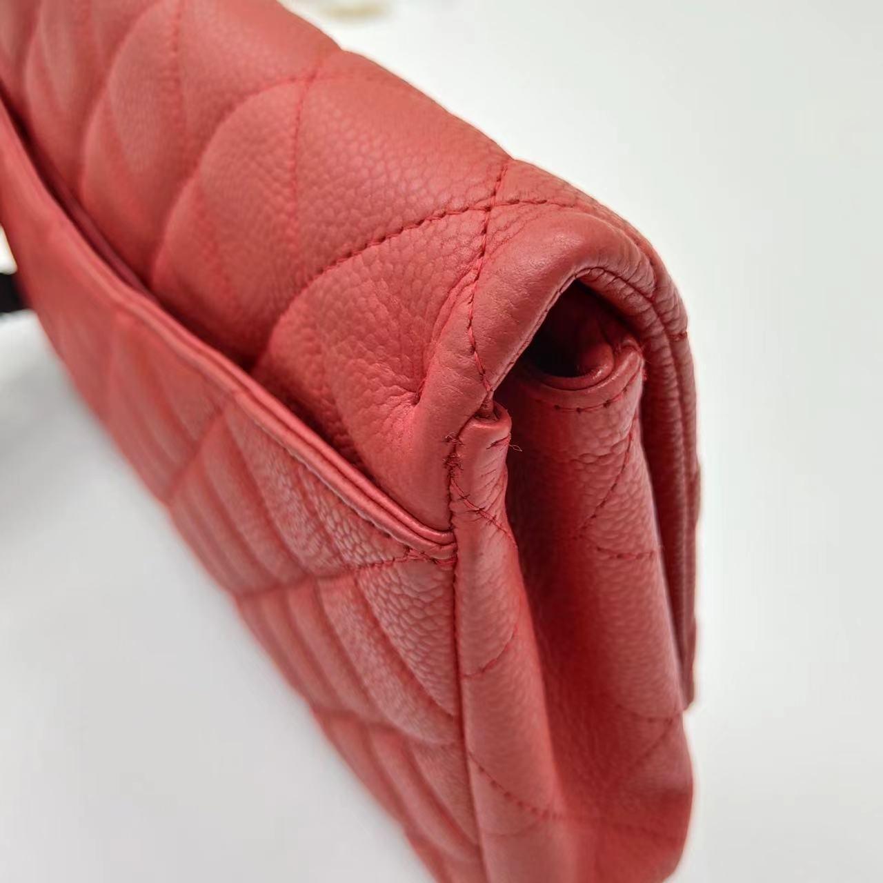 Chanel Envelope Clutch with Chains 2013 Shoulder Bag Coral Red Caviar Leather For Sale 12