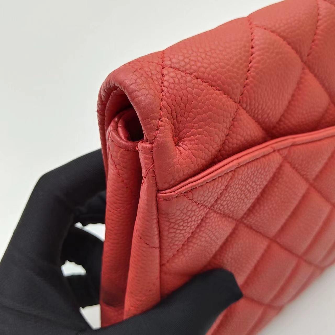 Chanel Envelope Clutch with Chains 2013 Shoulder Bag Coral Red Caviar Leather For Sale 13