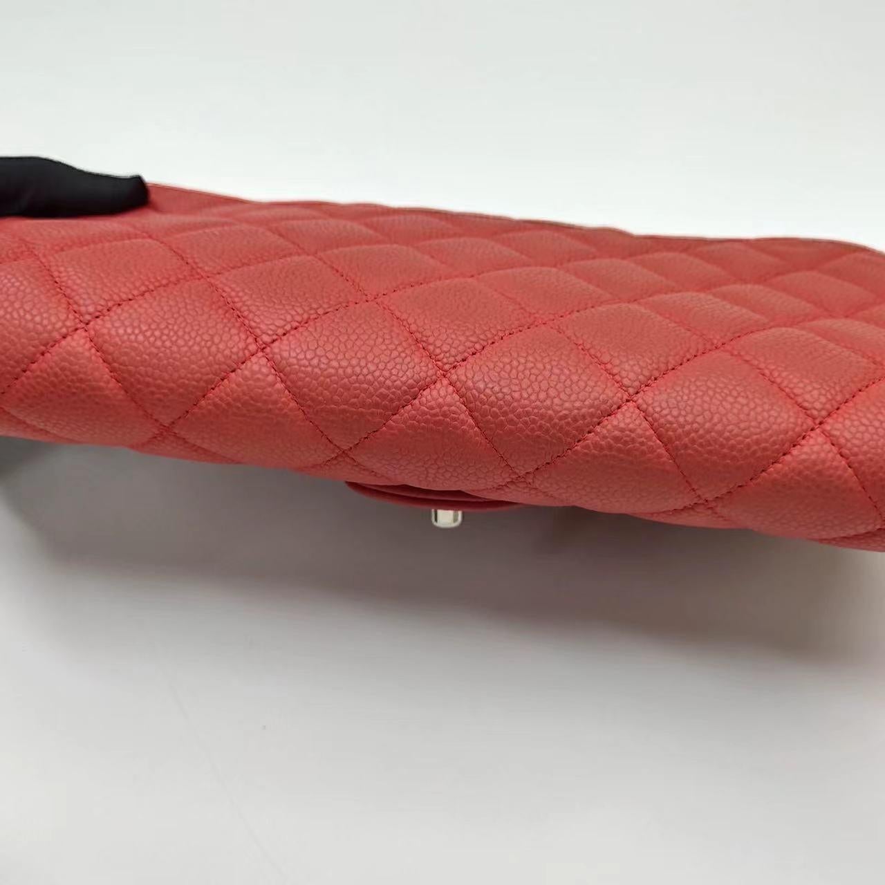 Chanel Envelope Clutch with Chains 2013 Shoulder Bag Coral Red Caviar Leather For Sale 14
