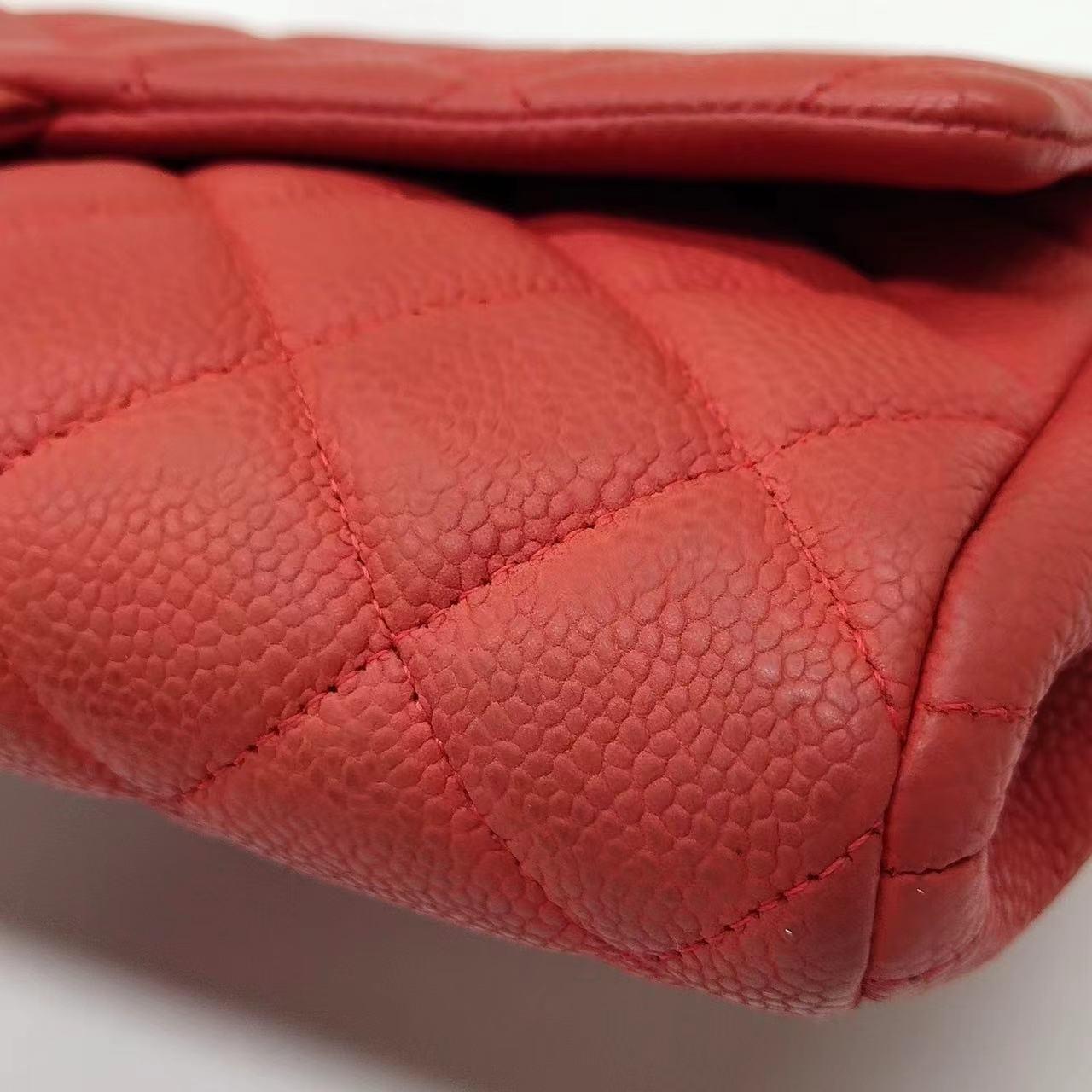 Chanel Envelope Clutch with Chains 2013 Shoulder Bag Coral Red Caviar Leather For Sale 16