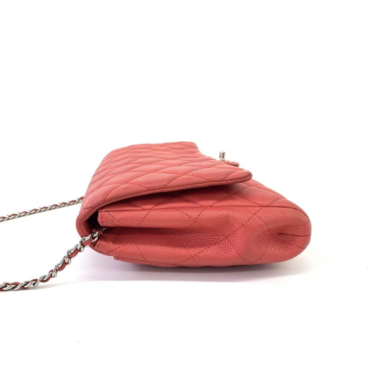 Women's Chanel Envelope Clutch with Chains 2013 Shoulder Bag Coral Red Caviar Leather For Sale