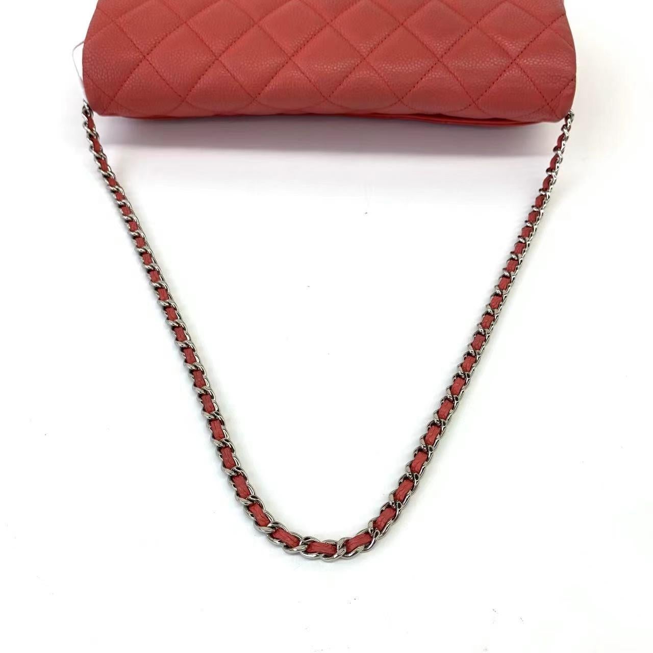Chanel Envelope Clutch with Chains 2013 Shoulder Bag Coral Red Caviar Leather For Sale 2