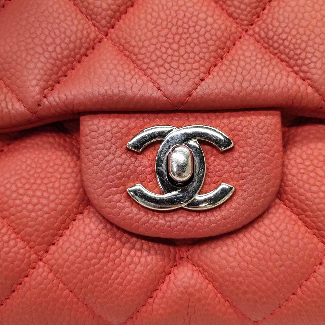 Chanel Envelope Clutch with Chains 2013 Shoulder Bag Coral Red Caviar Leather For Sale 3