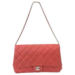 Chanel Envelope Clutch with Chains 2013 Shoulder Bag Coral Red Caviar Leather