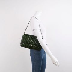 Chanel Envelope Clutch with Chains Shoulder Bag Dark Green Patent Leather