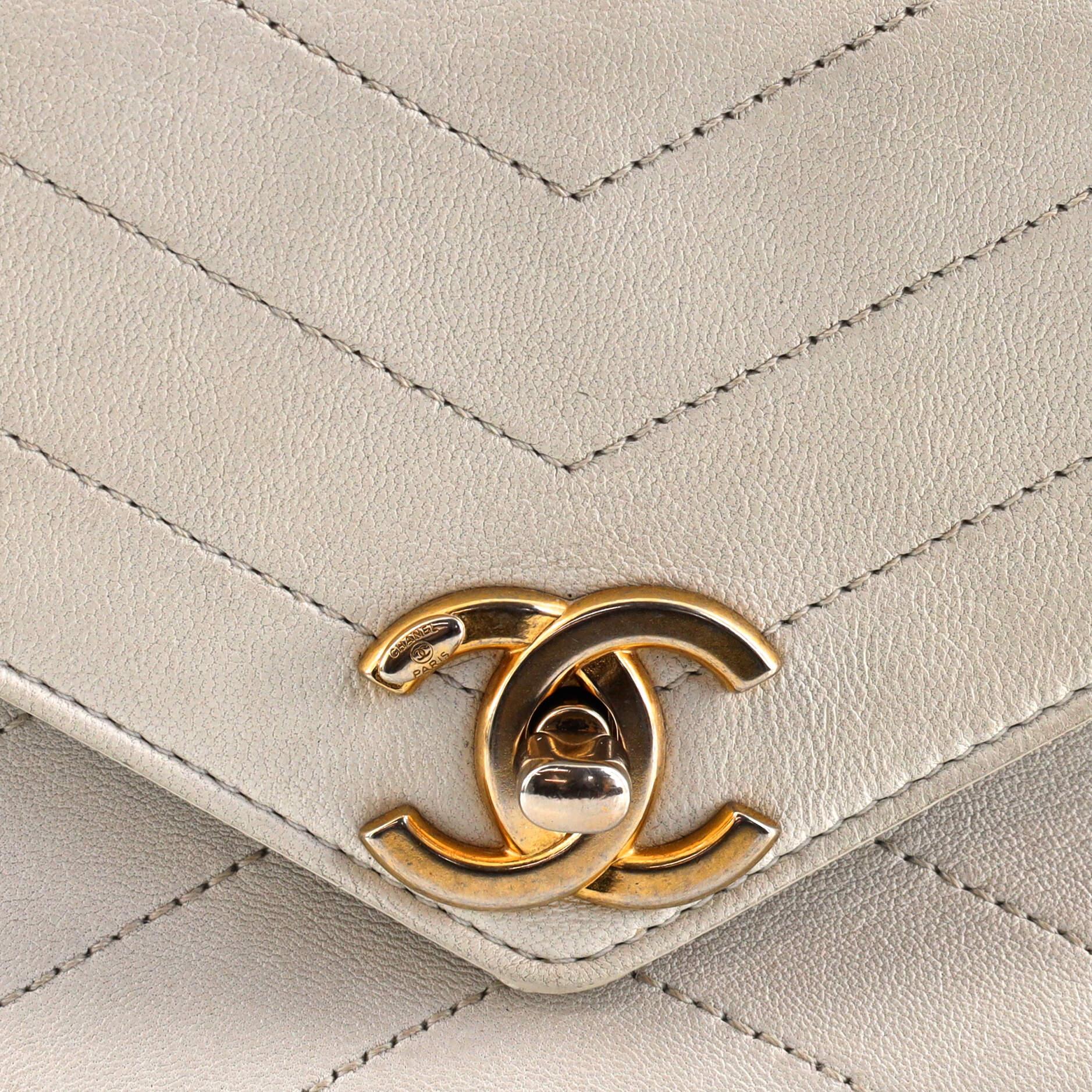 Chanel Envelope Compartment Flap Bag Chevron Calfskin Small In Fair Condition In NY, NY