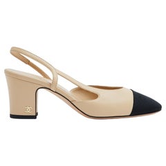 Chanel Escarpins EU36 Beige Schwarz Klassisch Slingbacks Heels Schuhe UK3.5 US6