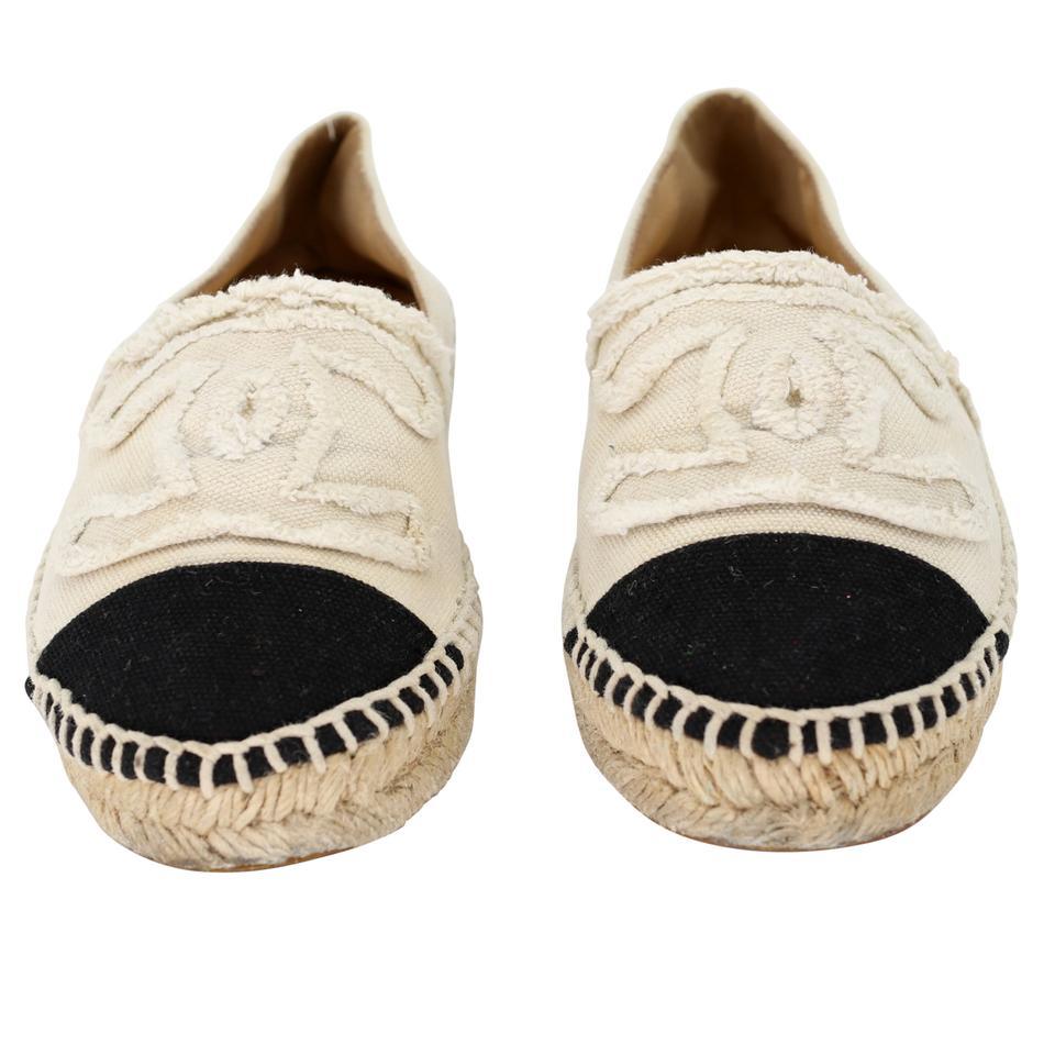 Beige Chanel Espadrille 35 Raw Canvas Woven Flats CC-S0829-0009