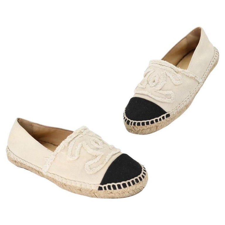 Chanel Espadrille 35 Raw Canvas Woven Flats CC-S0829-0009 at 1stDibs