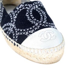 Chanel Espadrille 35 Stitch Canvas CC Cap Toe Flats CC-0426N-0121