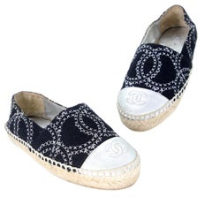 Chanel Espadrille 35 Stitch Canvas CC Cap Toe Flats CC-0426N-0121