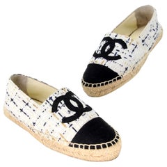 Chanel Espadrille 35 Tweed Leather Cap Toe CC Flats CC-0712N-0012