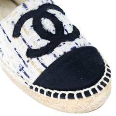 Chanel Espadrille 35 Tweed Leather Cap Toe Flats CC-S0224P-0004