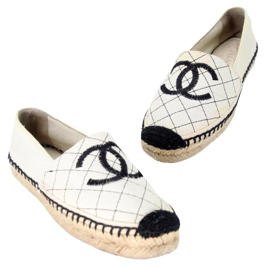 Chanel Espadrille 36 Canvas Diamond Quilted Stitching CC Flats CC-0502N-0126
