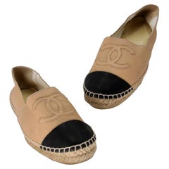 Used Chanel Espadrille 36 CC Cap Toe Leather Ballet Flats CC-0910N-0002