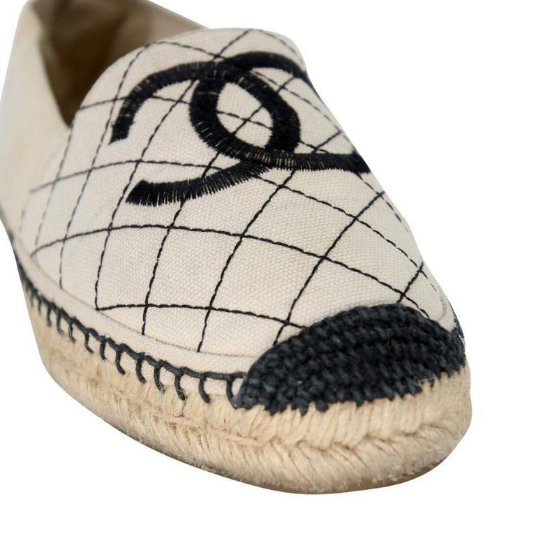 Chanel Espadrille 36 Monogram Canvas Diamond Quilted CC Flats CC-0321N-0076  For Sale at 1stDibs