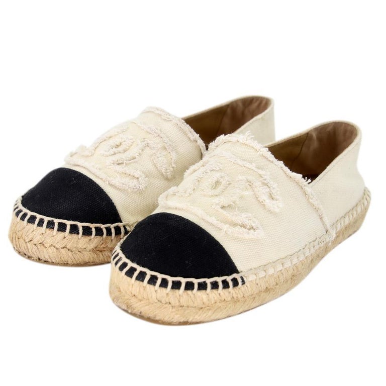 Chanel Espadrille 36 Raw Canvas Woven CC Flats CC-0505N-0163 at 1stDibs |  chanel flats