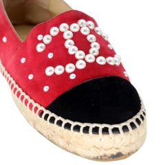 Chanel Espadrille 36 Suede and Faux Pearl CC Cap-Toe Flats CC-0426N-0120