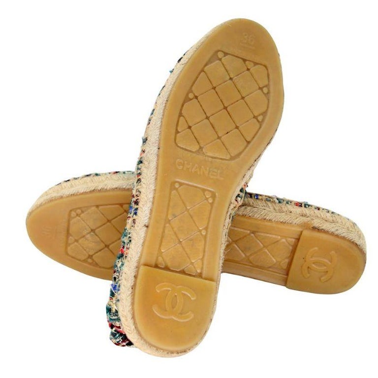CHANEL tweed COCO Mark Espadrilles Flats Slip-on G29762 blue 36