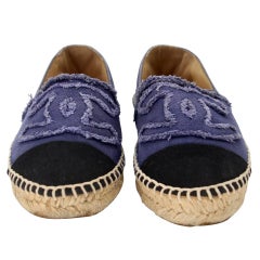 Chanel Espadrille 37 Canvas Linen Raw Edge Cap-Toe Flats CC-0717N-0002