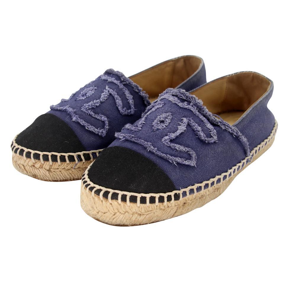 Nero Chanel Espadrille 37 Canvas Linen Raw Edge Cap-Toe Flats CC-0717N-0002 in vendita