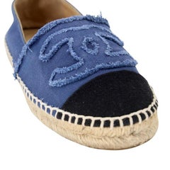 Chanel Espadrille 37 Canvas Linen Raw Edge Cap-Toe Flats CC-0717N-0006