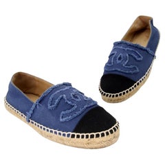 Chanel Espadrille 37 Canvas Linen Raw Edge Cap-Toe Flats CC-0717N-0006