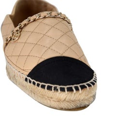 Chanel Espadrille 37 Diamond Quilted Leather Chain Flats CC-0322N-0078