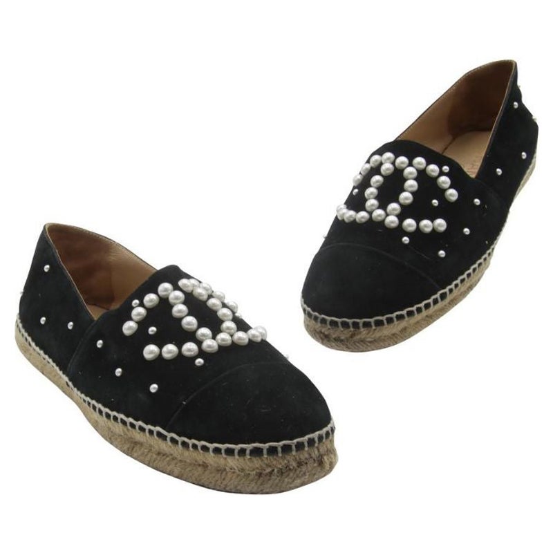 Chanel Espadrille 37 Double Stacked Mother of Pearl Flats CC-0208N-0010 For Sale