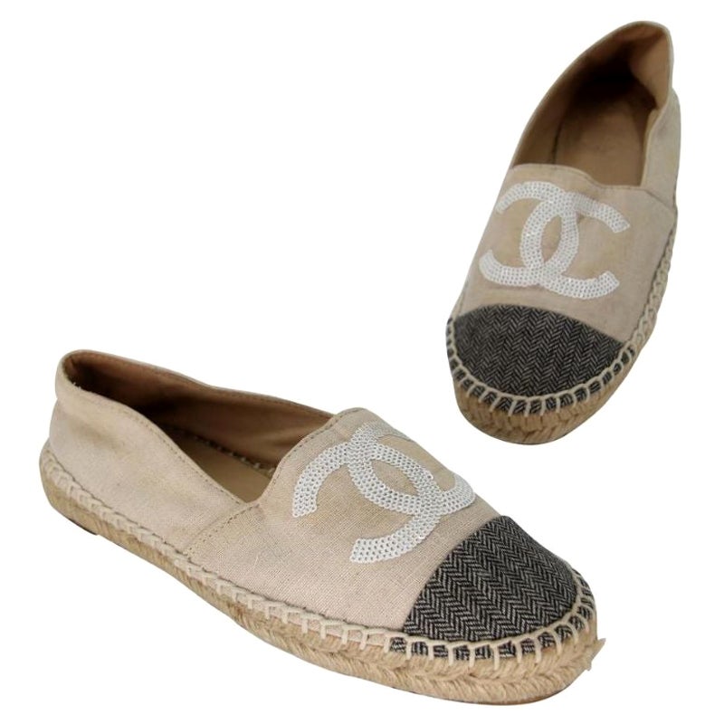 Chanel Alpargata 37 Bailarinas con puntera de punta de tela con purpurina CC-0912N-0003 en venta
