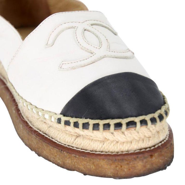 Chanel Espadrille 37 Lambskin Leather Rubber Platform CC Flats  CC-0502N-0133 For Sale at 1stDibs