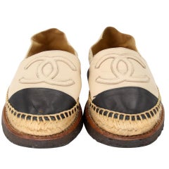 Chanel Espadrille 37 Lambskin Leather Rubber Platform CC Flats CC-0707N-0016
