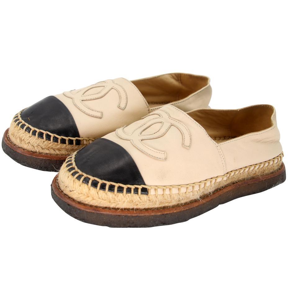 CHANEL Lambskin Espadrilles Beige Black 36 59554  FASHIONPHILE