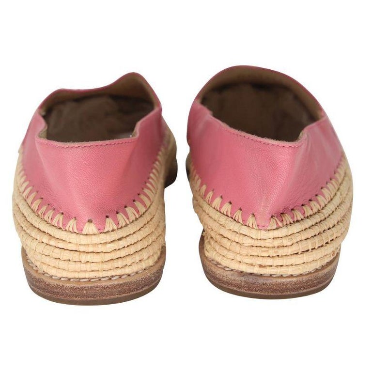 Chanel Espadrille 37 Lambskin Leather Woven Raffia Flats CC-0322N-0080 For  Sale at 1stDibs