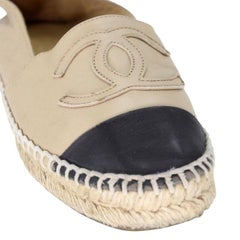 Chanel Espadrille 37 Leather Cap Toe CC Flats CC-0502N-0131