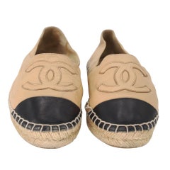 Chanel Espadrille 37 Leather CC Cap Toe Flats CC-0508N-0167