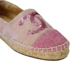 Chanel Espadrille 37 - Chaussures à bout plat CC-0220N-0040 en cuir pailleté avec logo CC