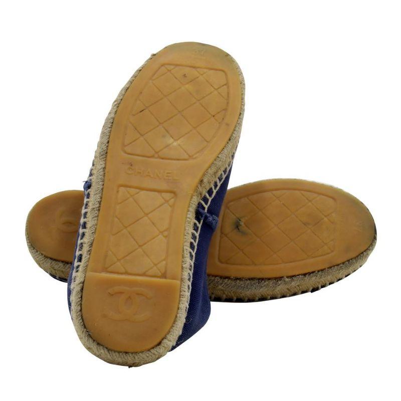 Chanel Espadrille 37 Quilted Linen CC Flats CC-1217P-0005 In Good Condition For Sale In Downey, CA