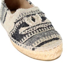 Chanel Espadrille 37 Striped Woven Canvas Cap Toe CC Flats CC-0503N-0144