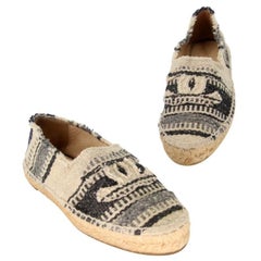 Chanel Espadrille 37 Striped Woven Canvas Cap Toe CC Flats CC-0503N-0144