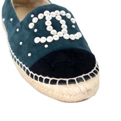 Chanel Espadrille 37 Suede Faux Leather Pearl CC Flats CC-0712N-0015